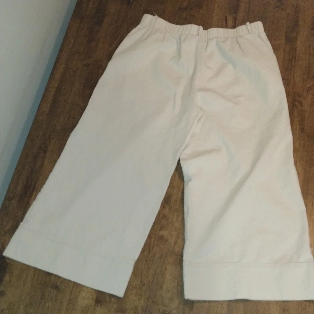 Joie Cream Wide Leg Cropped Pull On Elastic Waist Linen Blend Pants Lagenlook L